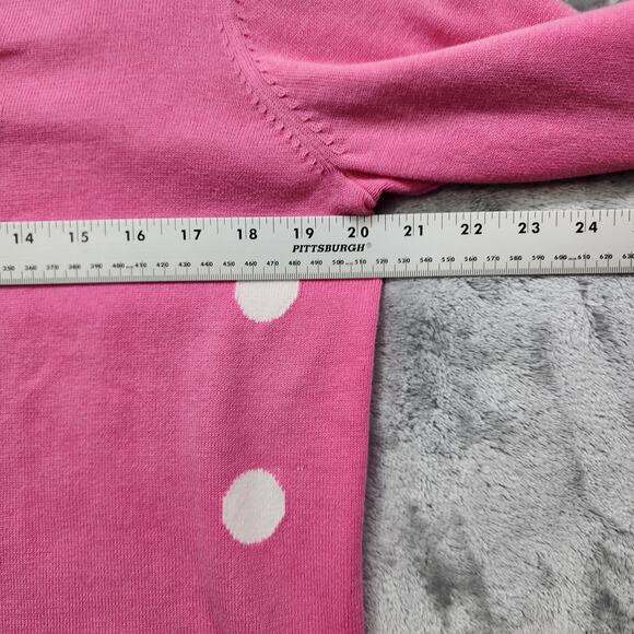 Quacker Factory Sweater Womens S Pink White Polka Dot V-Neck Buttons Preppy - Picture 8 of 10